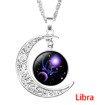12 constellations time gem necklace silver moon pendant necklace