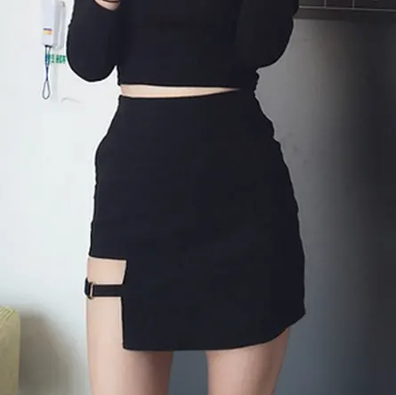 Korean Style Black Hip Skirts Irregular Hem Pencil Micro