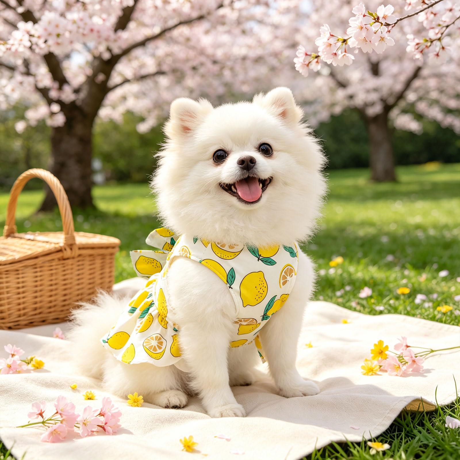 2Pack Small Dog Harness Dress For Girl Puppy Cat Dress With Flower Pattern Bow Adjustable Breathable Lining Back D-Ring Cute Outfits For Small Puppy, Cat Dresses For Cats Only Or Dog Girl Clothes