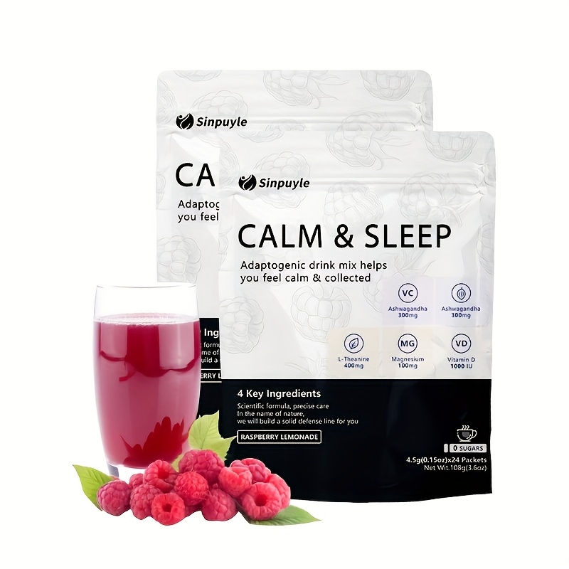 Calm & Sleep Adaptogenic Drink Mix - Raspberry Lemonade, 0 Sugars - L-Theanine, 