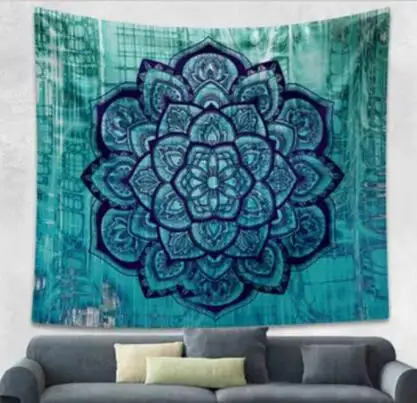 Indian Mandala Tapestry Green Blue Flower Beautiful Wall Art