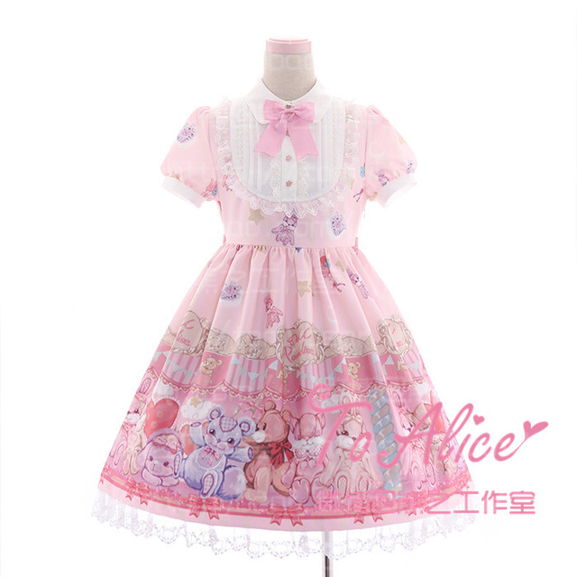 Super Cute claw machine Claw Toy Grabber Bears Fairytale OP Lolita Dress Short Sleeve Fancy Dolly Dress Pink & Violet