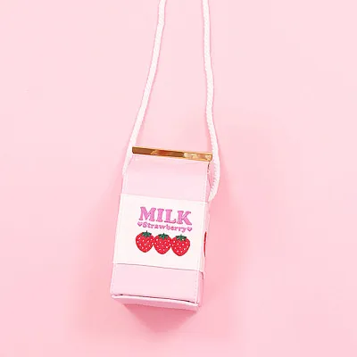 trawberry Milk Bag Super Cute Milk Box Embroidery Strawberry Banana Cool Messenger Bag Soft Sister Milk Bag Pink - Shop at LoveMi