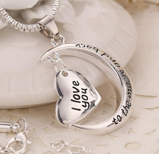 PGNX0411 I Love You to the Moon and Back Fashion Silver pendant Moon Heart shaped - Shop at LoveMi