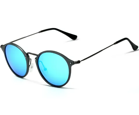Marke Designer Fashion Unisex Sonnenbrille Polarisierte Beschichtung Spiegel Sonnenbrille Runde Blue - Shop at LoveMi