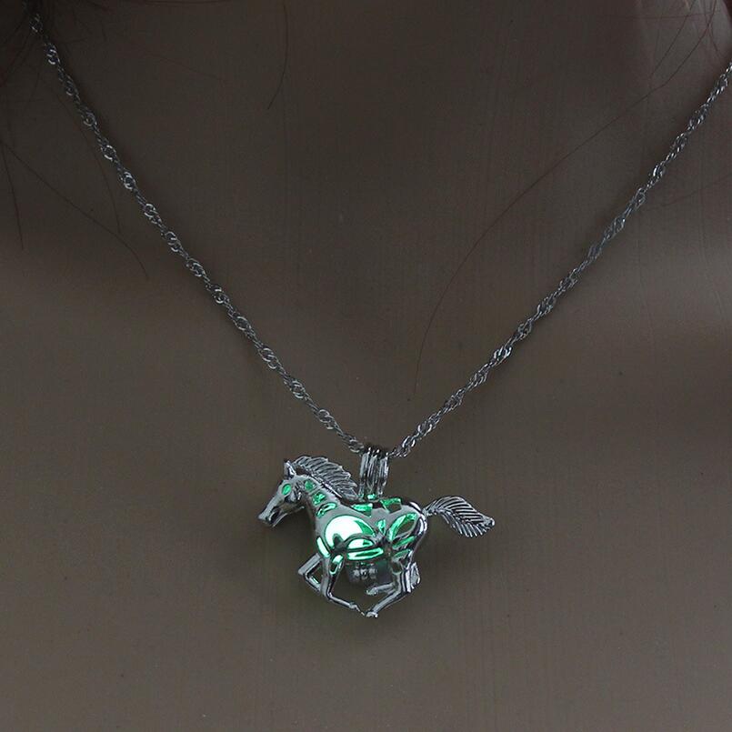 Hot Sale Smart Running Horse DIY Locket Cage Glowing in the Dark Animal Pendant Necklace