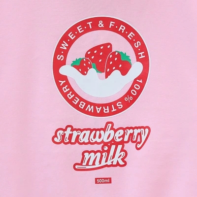 Strawberry Milk Cute Women's Casual Winter Long Sleeve Hoodies Sweatshirt Zipper Jacket Loose Style Pink & Lavendar