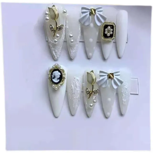 Handmade Light Therapy Manicure Kitty Love Flame Net Red Manicure Extended Gold Rose Bow - Shop at LoveMi