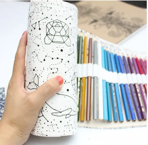 Holes Big Capacity Pencil Case School Canvas Roll Pouch
