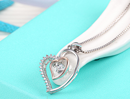 S925 Silver Necklace selling South Korea version of female fashion smart love diamond pendant in Sterling Silver Jewelry Group