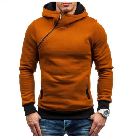 Brand Hoodie Oblique Zipper Solid Color Hoodies Men Fashion