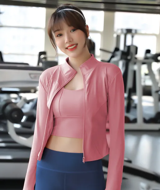 Women's Zip Fit Quick Dry Stand Collar Long Sleeve Top Bean Paste Pink - Shop at LoveMi