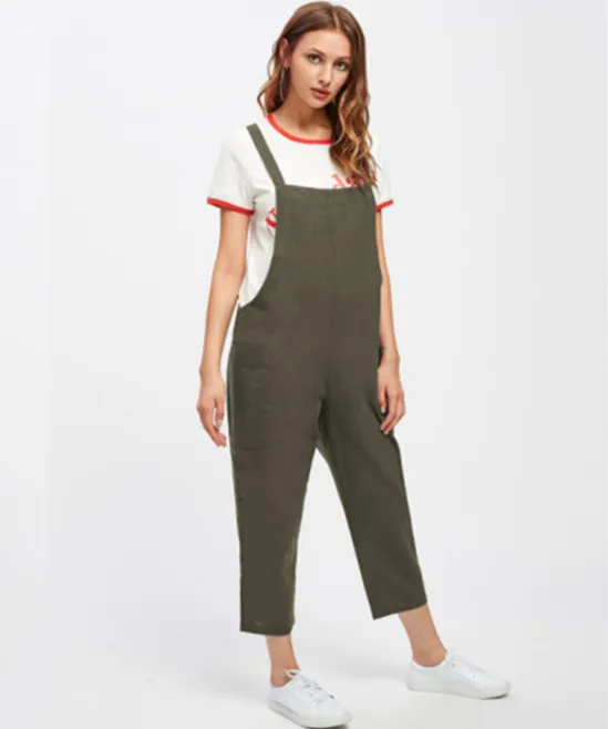 Casual Style Overalls Fashion Overalls Suspenders Cropped Trousers Green - Shop at LoveMi
