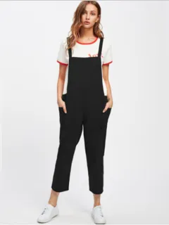 Casual Style Overalls Fashion Overalls Suspenders Cropped Trousers - Black - View 1