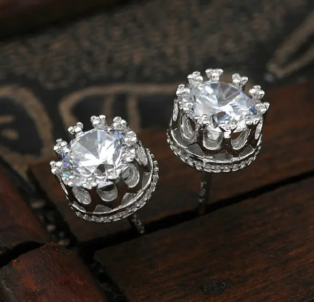 925 Sterling Silver Earrings Crown Hypoallergenic Exquisite Jewelry Fashion