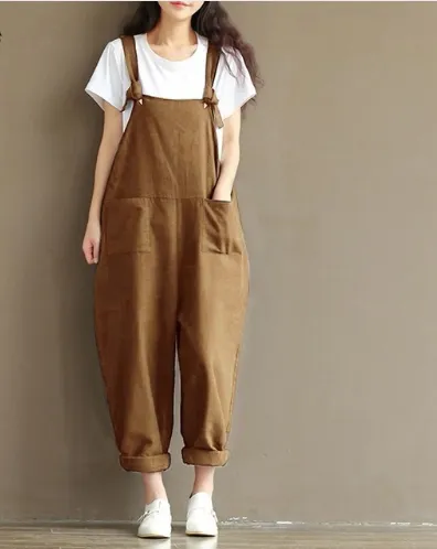 Women's Casual Trousers With Brushed Cotton Suspenders Khaki - Shop at LoveMi