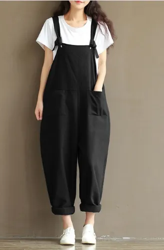 Women's Casual Trousers With Brushed Cotton Suspenders Black - Shop at LoveMi