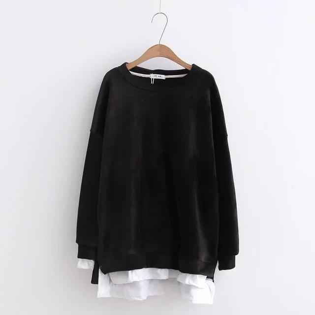 Undershirt Styled Velour False Two Piece Dropped Shoulder  Sweatshirt