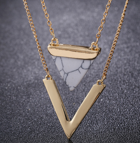 Marble Triangle Geometric Necklace
