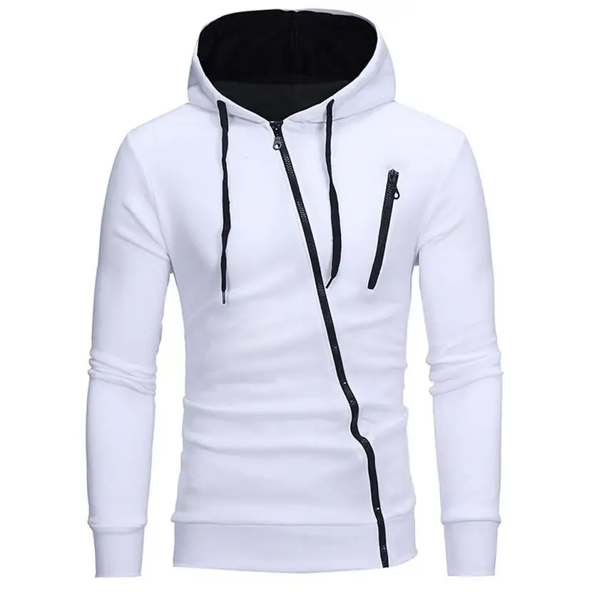 Diagonal Zipper Design Sweater Solid Color Hooded Men Clothes