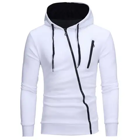 Diagonal Zipper Design Sweater Solid Color Hooded Men Clothes