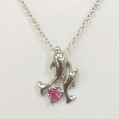 Silver Plated Double Dolphin Rhinestone Necklace Rose Red - Shop at LoveMi