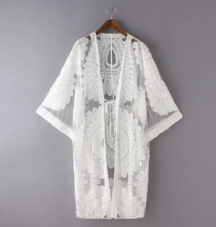 Mesh Floral Embroidery Kimono