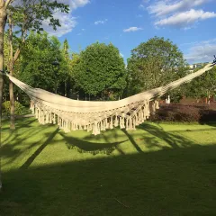 Hammock Outdoor Nordic Bohemian Tassel Double Hammock Outdoor Indoor - White - View 1