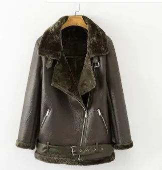 New Winter Fashion Artificial Fur Zipper Coat Pockets Warm Couples Sashes Leather Jackets Woman Green - Shop at LoveMi