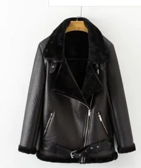 New Winter Fashion Artificial Fur Zipper Coat Pockets Warm Couples Sashes Leather Jackets Woman Black - Shop at LoveMi