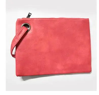 Big Solid Women's Clutch Bag Leather Zipper Wristlets Women Envelope Bag Lady's Evening Bag Female Clutches Handbag - Red