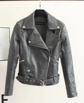 Faux Cuero Mujer Chaqueta De Motociclista Moto Zip Abrigos Chaqueta Pu Jack Rock Cuero Femme Casaco Gray - Shop at LoveMi