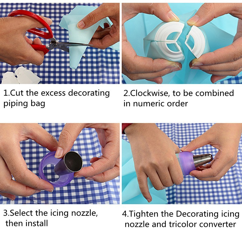 3 Color Cake Decorating Tools Icing Piping Cream Pastry Bag&Nozzle Converter — foto 5