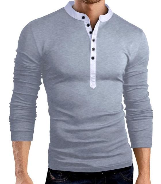 Solid color fashion big V-neck long-sleeved slim T-shirt bottoming shirt — photo 1