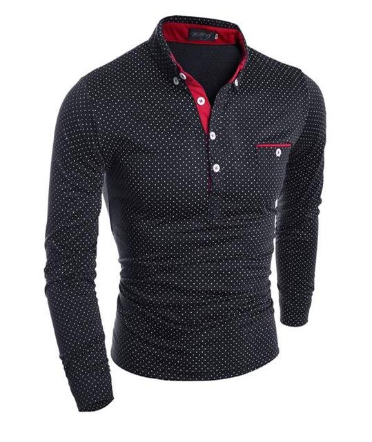 Polka Dot T-shirt Men's Casual Slim Long Sleeve
