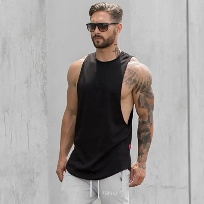 Men Long Tank Muscle Workout T-Shirt Bodybuilding Gym Athletic