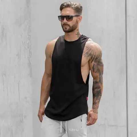 Men Long Tank Muscle Workout T-Shirt Bodybuilding Gym Athletic