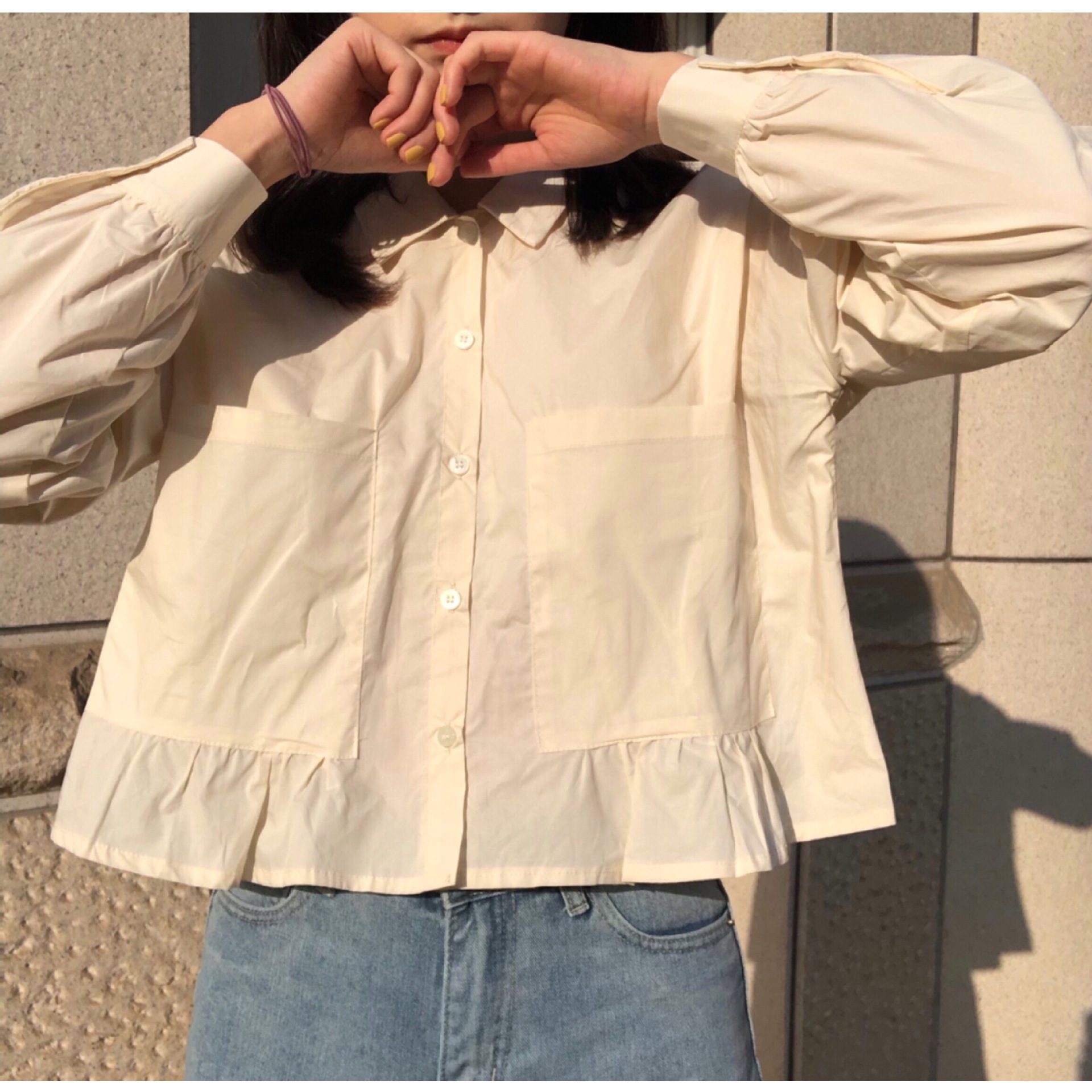 Loose Thin Wild Cute Girly Short Shirt With Ruffles