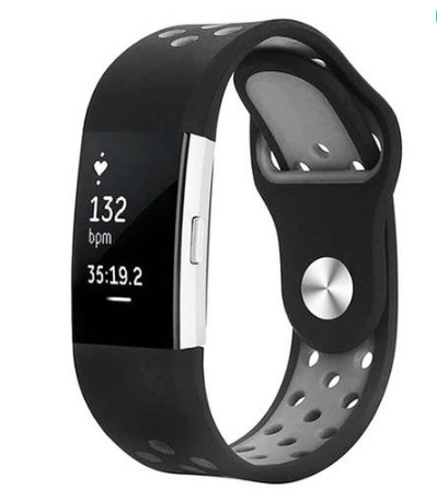 Fitbit Strap Charge2 Monochrome Round Hole Silicone Strap in blackgrey