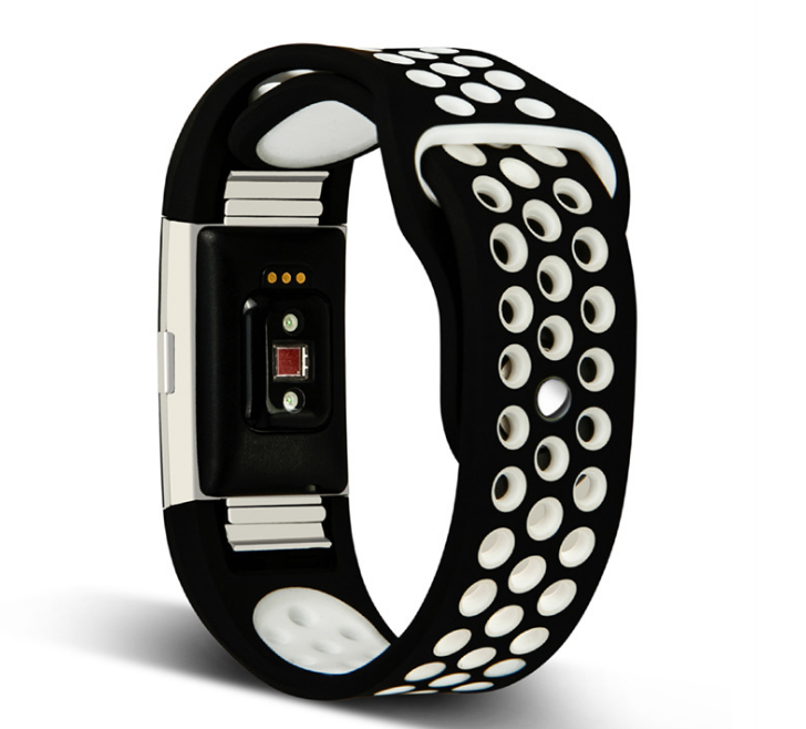 Fitbit Strap Charge2 Monochrome Round Hole Silicone Strap in blackwhite