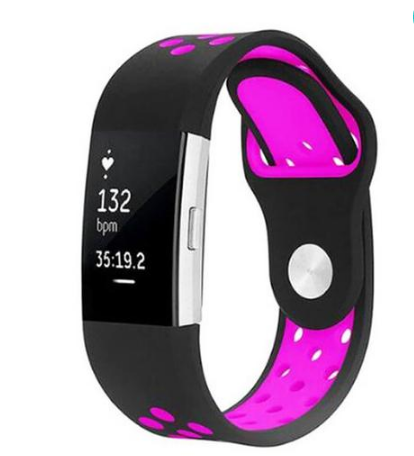 Fitbit Strap Charge2 Monochrome Round Hole Silicone Strap in blackpurple