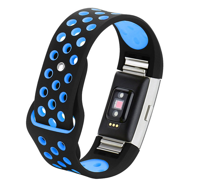 Fitbit Strap Charge2 Monochrome Round Hole Silicone Strap in blackblue