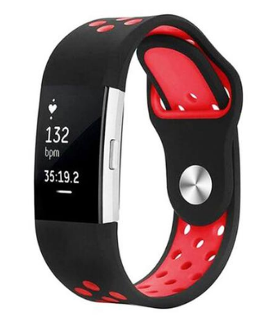 Fitbit Strap Charge2 Monochrome Round Hole Silicone Strap in blackred
