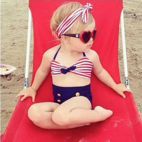 Red White Stripe Swimsuit Headband 3pc Set