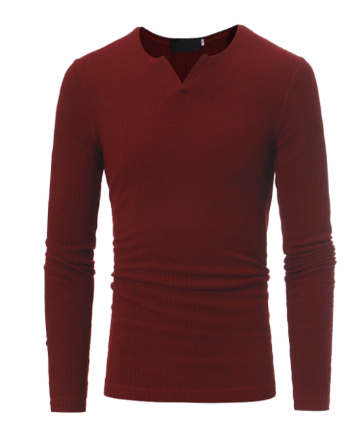 European And American Knitted Thin Strip Men's Long-Sleeved V-neck T-shirt