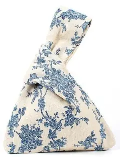 Grab-N-Go Linen Wristlet Hand Bags - Blue Flowers - Blue - View 1