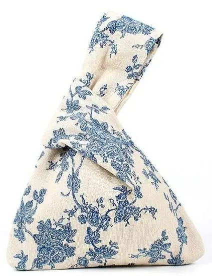 Grab-N-Go Linen Wristlet Hand Bags - Blue Flowers - Blue