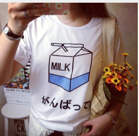 De ModeDe Lait Impression Manches Courtes T-shirts Pour Femmes Casual Femmes