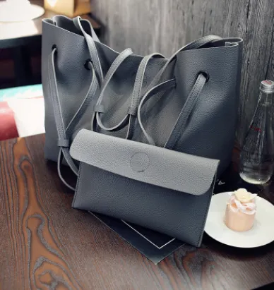 Fashion Shoulder Tote Bag Two Piece Crossbody Bag Grey - Shop at LoveMi