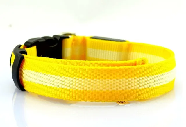 Manufacturer's spot 2.5cm stripe fiber LED luminous pet collar dog ring 6 color 3 size Yellow - Shop at LoveMi